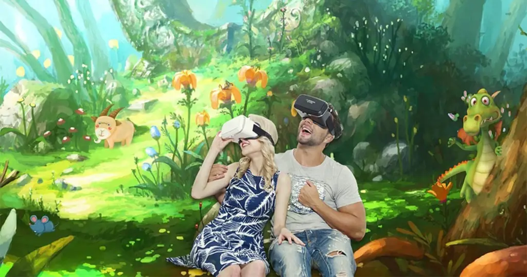 Vater und Kind tauchen in Virtual Reality ein.