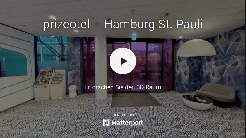 Startansicht des virtuellen Rundgangs durch das prizeotel Hamburg St. Pauli