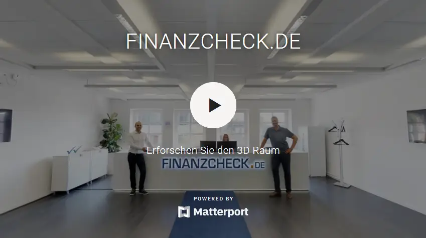 Startansicht des virtuellen Rundgangs durch das Büro von Finanzcheck