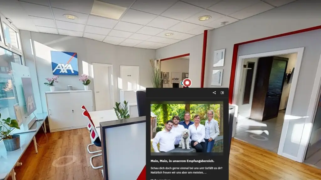 Empfangsbereich der AXA Regionalvertretung Nils Wirth im virtuellen Rundgang